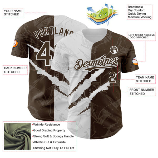 Custom Graffiti Pattern Brown-White 3D Scratch Authentic Baseball Jersey