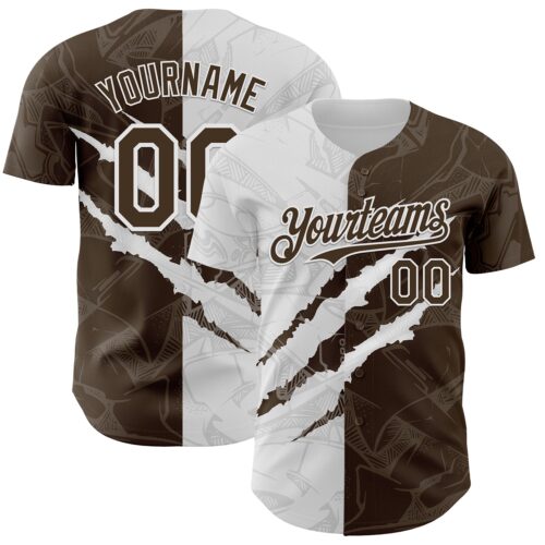 Custom Graffiti Pattern Brown-White 3D Scratch Authentic Baseball Jersey