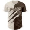 Custom Graffiti Pattern Brown-Cream 3D Scratch Authentic Baseball Jersey