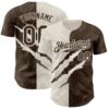 Custom Graffiti Pattern Brown-Cream 3D Scratch Authentic Baseball Jersey