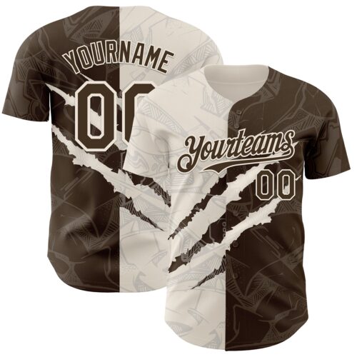 GraffitiP0517 Custom Graffiti Pattern Brown-Cream 3D Scratch Authentic Baseball Jersey