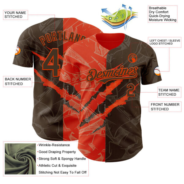 Custom Graffiti Pattern Brown-Orange 3D Scratch Authentic Baseball Jersey