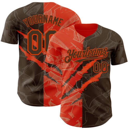 GraffitiP0519 Custom Graffiti Pattern Brown-Orange 3D Scratch Authentic Baseball Jersey