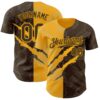 Custom Graffiti Pattern Brown-Gold 3D Scratch Authentic Baseball Jersey