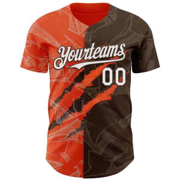 Custom Graffiti Pattern White Brown-Orange 3D Scratch Authentic Baseball Jersey