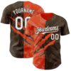 Custom Graffiti Pattern White Brown-Orange 3D Scratch Authentic Baseball Jersey