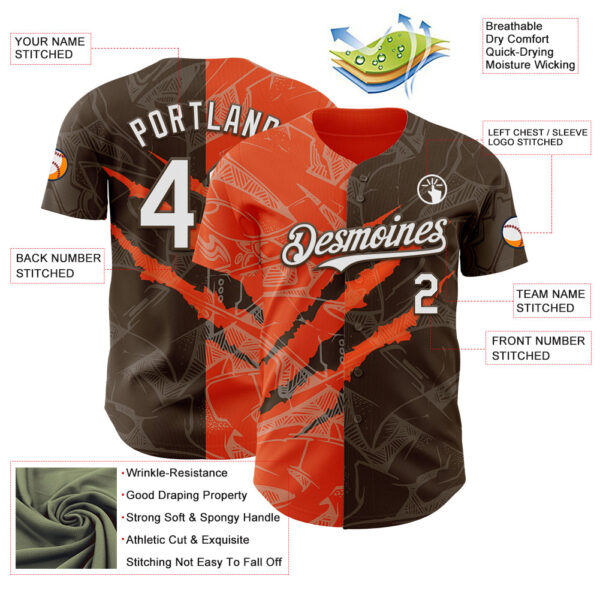 Custom Graffiti Pattern White Brown-Orange 3D Scratch Authentic Baseball Jersey