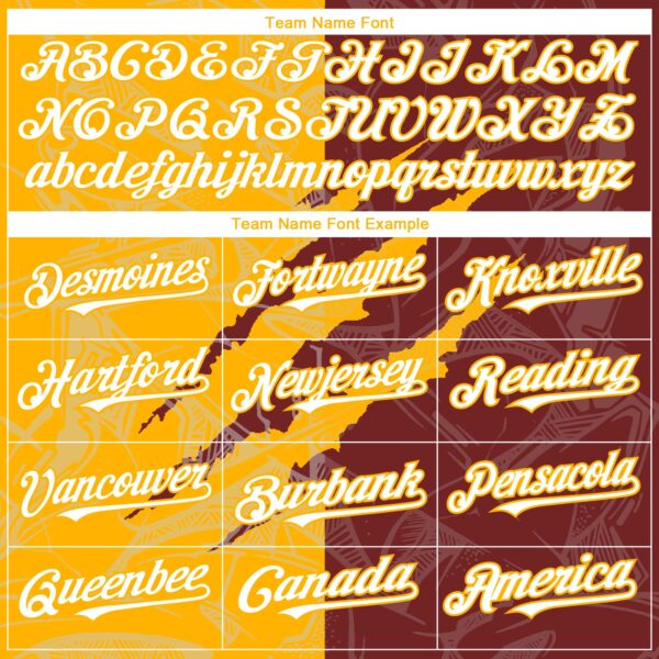 Custom Graffiti Pattern White Burgundy-Gold 3D Scratch Authentic Baseball Jersey