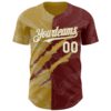 Custom Graffiti Pattern White Burgundy-Old Gold 3D Scratch Authentic Baseball Jersey