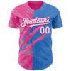Custom Graffiti Pattern White Electric Blue-Pink 3D Scratch Authentic Baseball Jersey