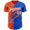 Custom Graffiti Pattern White Thunder Blue-Orange 3D Scratch Authentic Baseball Jersey