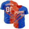 Custom Graffiti Pattern White Thunder Blue-Orange 3D Scratch Authentic Baseball Jersey