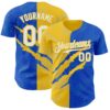 Custom Graffiti Pattern White Thunder Blue-Yellow 3D Scratch Authentic Baseball Jersey