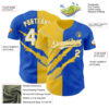 Custom Graffiti Pattern White Thunder Blue-Yellow 3D Scratch Authentic Baseball Jersey
