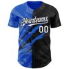Custom Graffiti Pattern White Black-Thunder Blue 3D Scratch Authentic Baseball Jersey