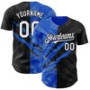 Custom Graffiti Pattern White Black-Thunder Blue 3D Scratch Authentic Baseball Jersey