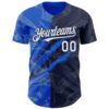 Custom Graffiti Pattern White Navy-Thunder Blue 3D Scratch Authentic Baseball Jersey
