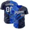 Custom Graffiti Pattern White Navy-Thunder Blue 3D Scratch Authentic Baseball Jersey