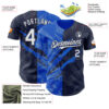 Custom Graffiti Pattern White Navy-Thunder Blue 3D Scratch Authentic Baseball Jersey