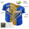 Custom Graffiti Pattern White Thunder Blue-Old Gold 3D Scratch Authentic Baseball Jersey