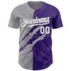 Custom Graffiti Pattern White Purple-Gray 3D Scratch Authentic Baseball Jersey
