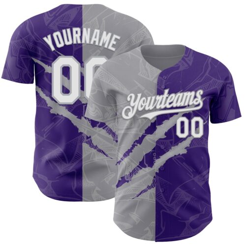 GraffitiP0535 Custom Graffiti Pattern White Purple-Gray 3D Scratch Authentic Baseball Jersey