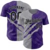 Custom Graffiti Pattern Black Purple-Gray 3D Scratch Authentic Baseball Jersey