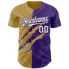 Custom Graffiti Pattern White Purple-Old Gold 3D Scratch Authentic Baseball Jersey