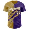 Custom Graffiti Pattern White Purple-Old Gold 3D Scratch Authentic Baseball Jersey