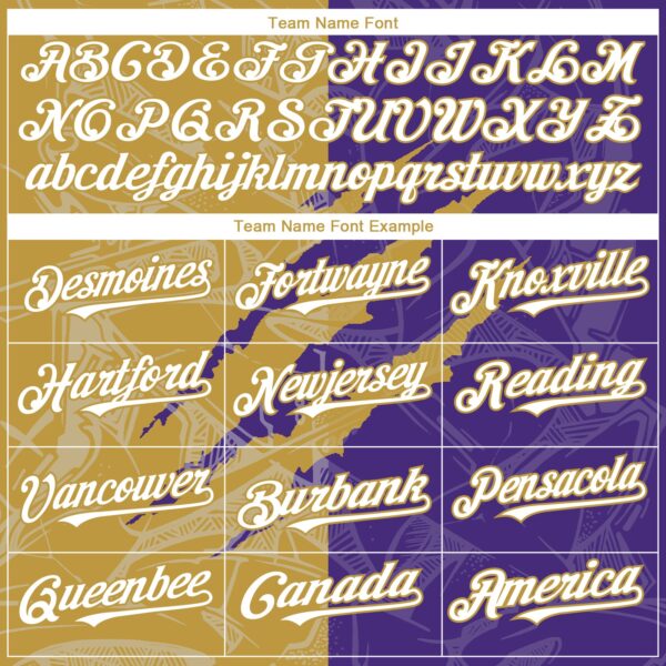 Custom Graffiti Pattern White Purple-Old Gold 3D Scratch Authentic Baseball Jersey