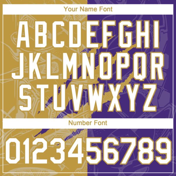 Custom Graffiti Pattern White Purple-Old Gold 3D Scratch Authentic Baseball Jersey