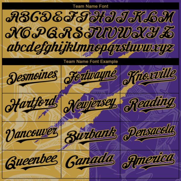Custom Graffiti Pattern Black Purple-Old Gold 3D Scratch Authentic Baseball Jersey