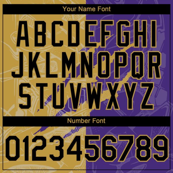 Custom Graffiti Pattern Black Purple-Old Gold 3D Scratch Authentic Baseball Jersey