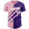 Custom Graffiti Pattern White Purple-Light Pink 3D Scratch Authentic Baseball Jersey