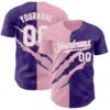 Custom Graffiti Pattern White Purple-Light Pink 3D Scratch Authentic Baseball Jersey