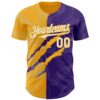Custom Graffiti Pattern White Purple-Gold 3D Scratch Authentic Baseball Jersey