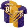Custom Graffiti Pattern White Purple-Gold 3D Scratch Authentic Baseball Jersey