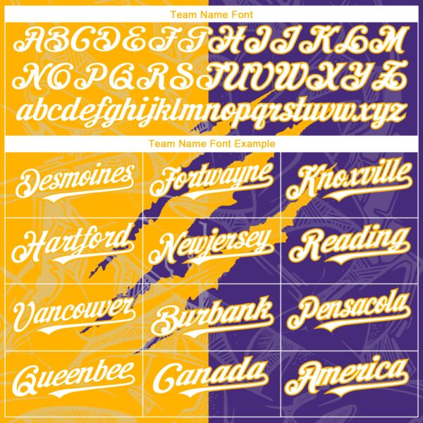 Custom Graffiti Pattern White Purple-Gold 3D Scratch Authentic Baseball Jersey