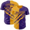 Custom Graffiti Pattern Purple-Gold 3D Scratch Authentic Baseball Jersey