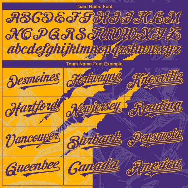 Custom Graffiti Pattern Purple-Gold 3D Scratch Authentic Baseball Jersey