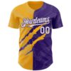 Custom Graffiti Pattern White Purple-Gold 3D Scratch Authentic Baseball Jersey