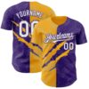 Custom Graffiti Pattern White Purple-Gold 3D Scratch Authentic Baseball Jersey
