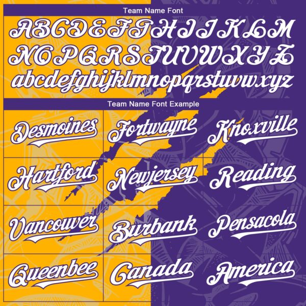 Custom Graffiti Pattern White Purple-Gold 3D Scratch Authentic Baseball Jersey