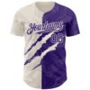 Custom Graffiti Pattern Purple-Cream 3D Scratch Authentic Baseball Jersey