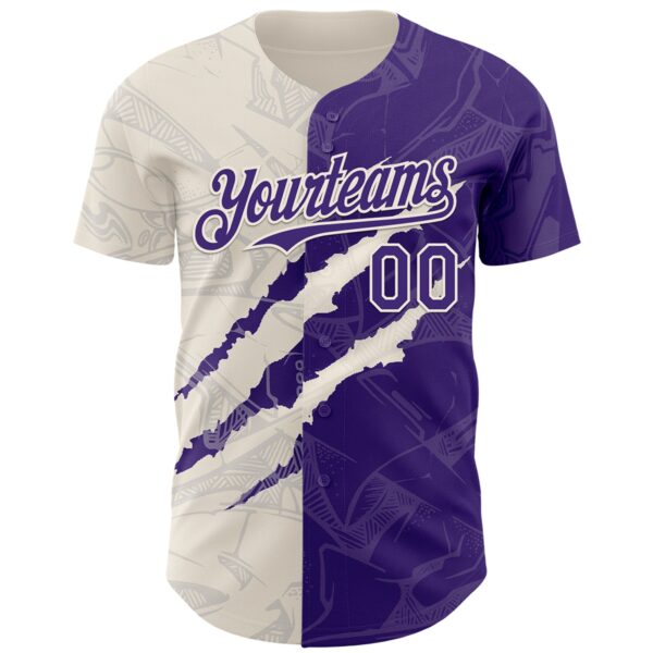 Custom Graffiti Pattern Purple-Cream 3D Scratch Authentic Baseball Jersey