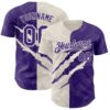 Custom Graffiti Pattern Purple-Cream 3D Scratch Authentic Baseball Jersey