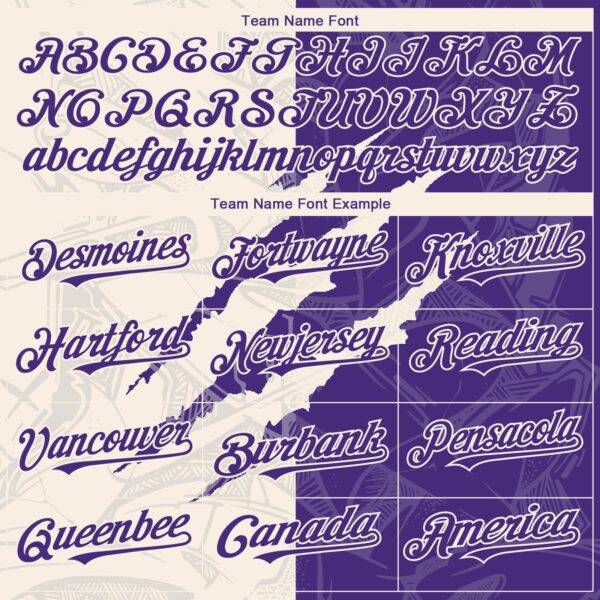 Custom Graffiti Pattern Purple-Cream 3D Scratch Authentic Baseball Jersey