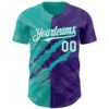 Custom Graffiti Pattern White Purple-Aqua 3D Scratch Authentic Baseball Jersey