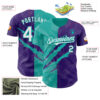 Custom Graffiti Pattern White Purple-Aqua 3D Scratch Authentic Baseball Jersey