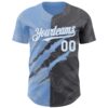 Custom Graffiti Pattern White Steel Gray-Light Blue 3D Scratch Authentic Baseball Jersey